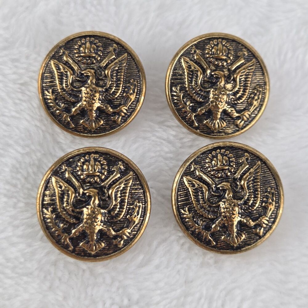 Vintage Eisen American Eagle Great Seal Brass Metal Shank Buttons Set of 4